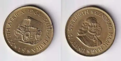 1 Cent Messing Münze Südafrika Planwagen 1964 vz (166681)