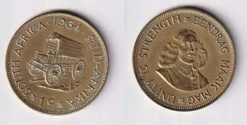 1 Cent Messing Münze Südafrika Planwagen 1964 vz (166261)