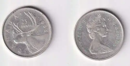 25 Cents Silber Münze Kanada Canada Hirsch 1966 vz/Stgl. (162829)