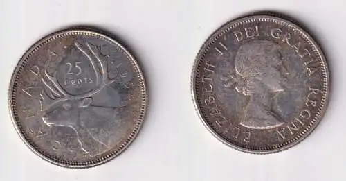 25 Cents Silber Münze Kanada Canada Hirsch 1964 vz/Stgl. (167006)