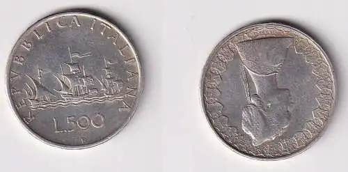 500 Lire Silber Münze Italien 1958 Kolumbus Flotte ss+ (166973)