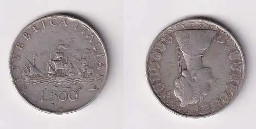 500 Lire Silber Münze Italien 1959 Kolumbus Flotte ss+ (166768)