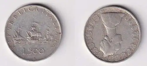 500 Lire Silber Münze Italien 1959 Kolumbus Flotte ss+ (166703)