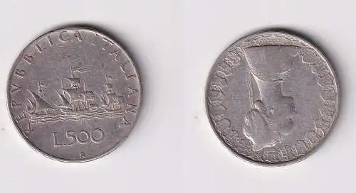 500 Lire Silber Münze Italien 1958 Kolumbus Flotte ss+ (166582)