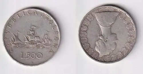 500 Lire Silber Münze Italien 1960 Kolumbus Flotte ss+ (164144)