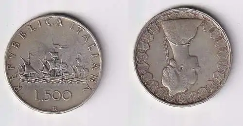 500 Lire Silber Münze Italien 1961 Kolumbus Flotte ss+ (164027)