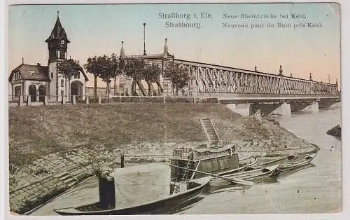 53556 Ak Straßburg i. Els. Strasbourg. Neue Rheinbrücke bei Kehl um 1914