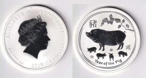 2 Dollar Silber Münze Australien Jahr des Schwein 2 Unze Feinsilber 2019(105469)