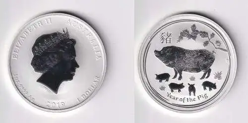 1 Dollar Silber Münze Australien Jahr des Schwein 1 Unze Feinsilber 2019(109867)