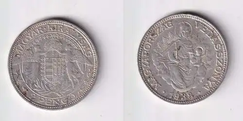 2 Pengö Silber Münze Ungarn 1938 Madonna ss+ (104175)