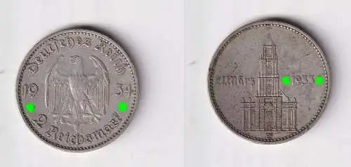 2 Mark Silber Münze 3. Reich Garnisonkirche mit Datum 1934 E Jäger 355 (105844)