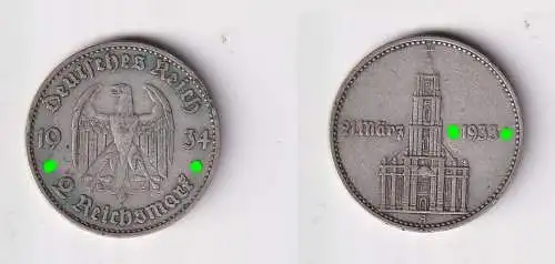 2 Mark Silber Münze 3. Reich Garnisonkirche mit Datum 1934 A Jäger 355 (101197)