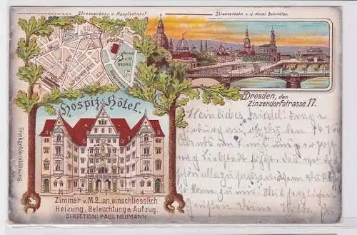 93603 Ak Lithographie Dresden Hospiz Hotel Zinzendorferstrasse 17, 1904