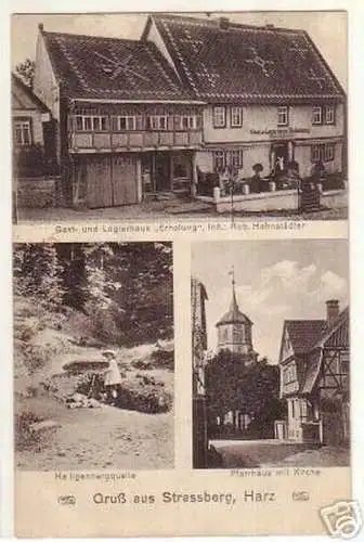 11267 Ak Gruß aus Strassberg Harz Gasthaus usw. 1915