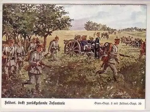 55401 Ak "Feldart. deckt zurückgehende Infanterie" Gren. Regt.5. Feldart. Regt.3