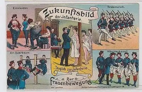 63940 Ak Militär Humor Zunkunftsbild der Infanterie Frauenbewegung um 1910