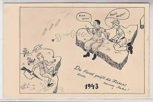 56699 Humor Neujahrs Ak "Die Front Grüßt die Heimat zum neuen Jahr! 1943"