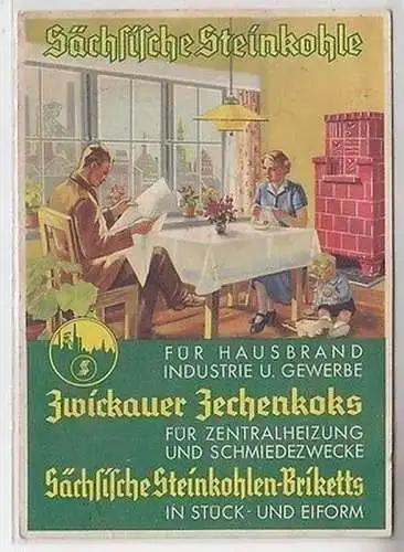 63824 Reklame Ak Sächsische Steinkohle Zwickauer Zechenkoks um 1930