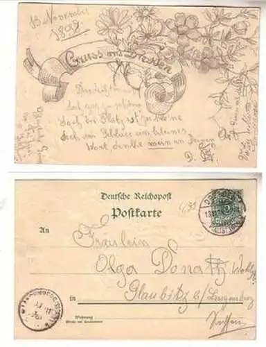 57751 hangemalte Ganzsachen Karte Gruss aus Dresden 1898