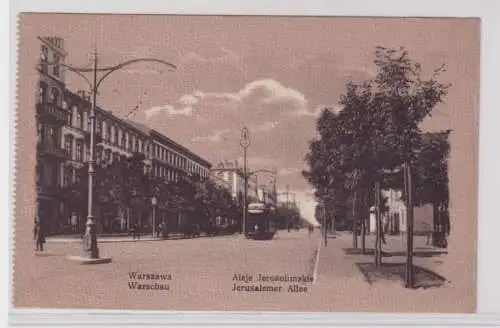 79459 Feldpost Ak Warschau Jerusalemer Allee mit Strassenbahn 1917