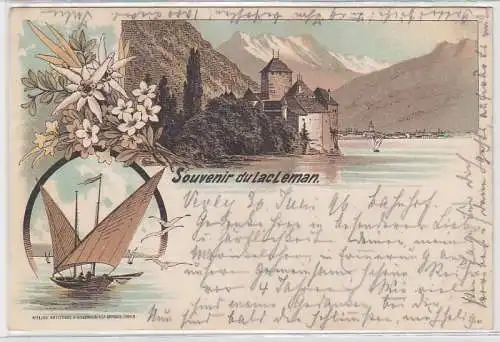 68761 Ak Lithographie Souvenir du Lac Leman Genfersee 1896