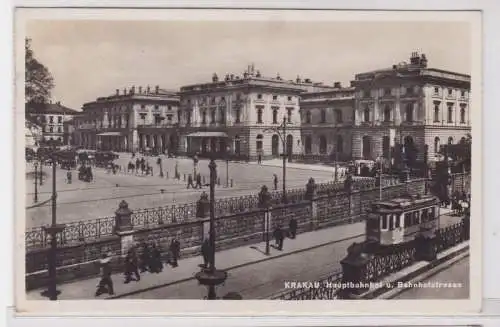 24808 Ak Krakau Kraków Hauptbahnhof und Bahnhofstrasse 1941