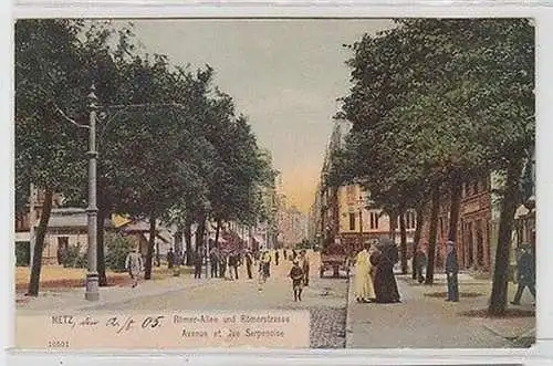 61608 Ak Metz Römer Allee und Römerstrasse 1905