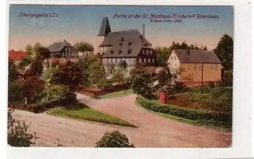 56207 Ak Oberlungwitz Partie an der St. Martinus Kirche mit Pfarrhaus 1918