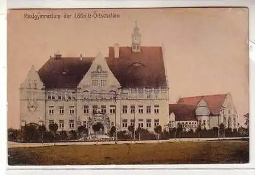 55752 Ak Realgymnasium der Lößnitz Ortschaften um 1910