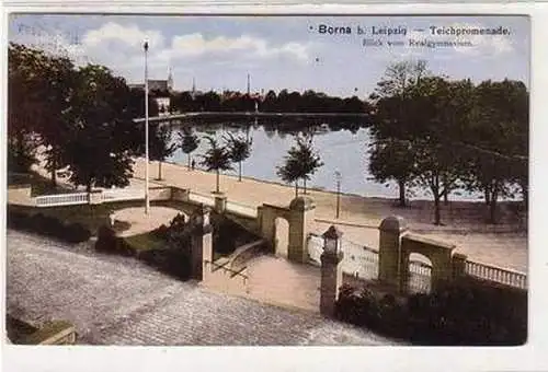 56632 Ak Borna bei Leipzig Teichpromenade Blick vom Realgymnasium 1913