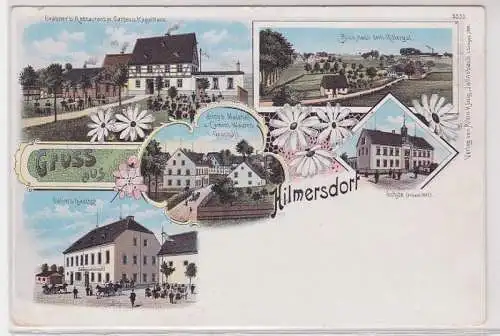 86121 Ak Lithographie Gruß aus Hilmersdorf Gasthof, Schule usw. 1905