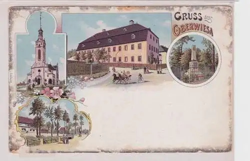 87527 Ak Lithographie Gruß aus Oberwiesa Gasthof, Kirche usw. um 1900