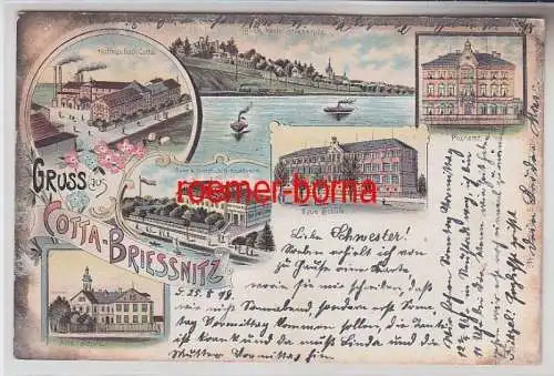 72410 Ak Lithografie Gruss aus Cotta-Briessnitz Hofbrauhaus, Schule, Post 1899