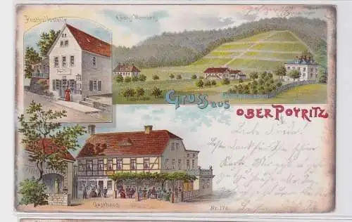 73886 Ak Lithographie Gruß aus Ober Poyritz Gasthaus und Post 1900