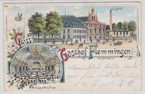 79334 Ak Lithographie Gruß vom Gasthof Flemmingen bei Hartha in Sachsen 1904