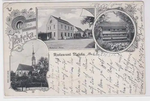 70433 Mehrbild Ak Gruß aus Plateka Restaurant, Kirche, Bienenhaus 1906