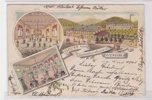 47223 Ak Lithographie Gruß vom Bahnhofsrestaurant Erfenschlag 1898