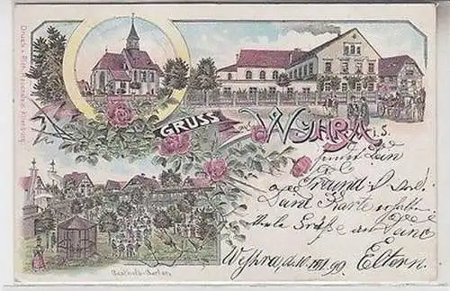 63858 Ak Lithographie Gruß aus Wyhra in Sachsen Gasthof, Kirche 1899