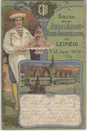 92258 Ak Lithographie Gruß von der Jubiläumsfachausstellung zu Leipzig 1902