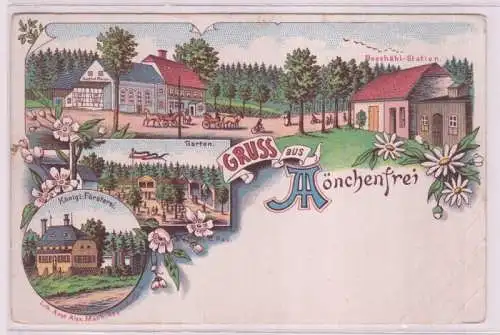 94395 Ak Lithographie Gruß aus Mönchenfrei Gasthaus und Försterei um 1900