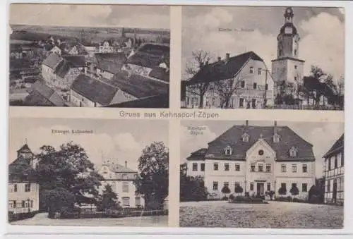 95355 Mehrbild Ak Gruß aus Kahnsdorf-Zöpen Rittergut, Kirche, Schule 1913