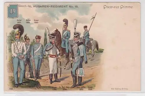 95736 Ak Gruß aus Grimma Husaren Regiment Nr.19, um 1900