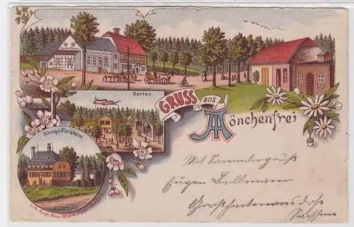 91477 Ak Lithographie Gruß aus Mönchenfrei kgl. Försterei um 1900