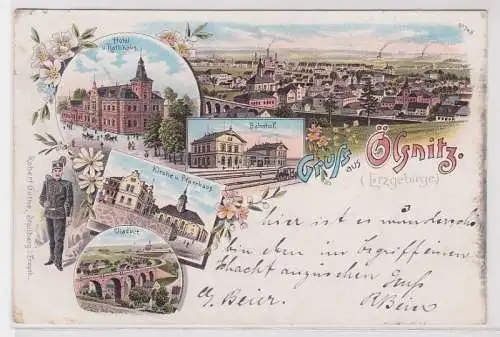 90841 Ak Lithographie Gruß aus Oelsnitz im Erzgebirge 1899