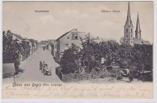 88680 Ak Gruß aus Regis Hauptstraße, Schule und Kirche 1907