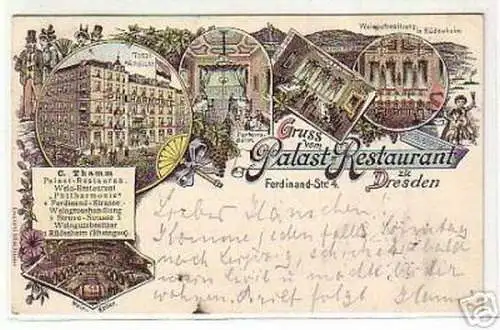 05243 Ak Gruß vom Palast Restaurant zu Dresden 1897