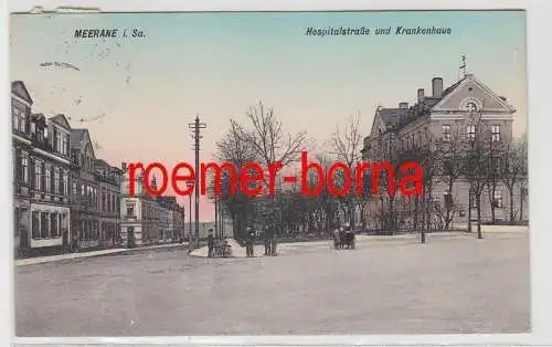 84306 Ak Meerane i. Sa. Hospitalstraße und Krankenhaus 1911