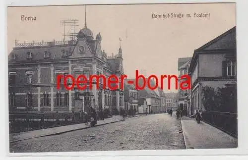 83378 Ak Borna Bahnhof-Straße m. Postamt um 1920