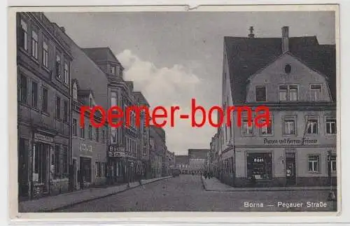 83835 Ak Borna Pegauer Straße mit Geschäften um 1920