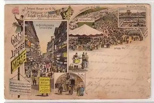 8/21 Ak Lithographie Gruß von der Leipziger Messe 1897